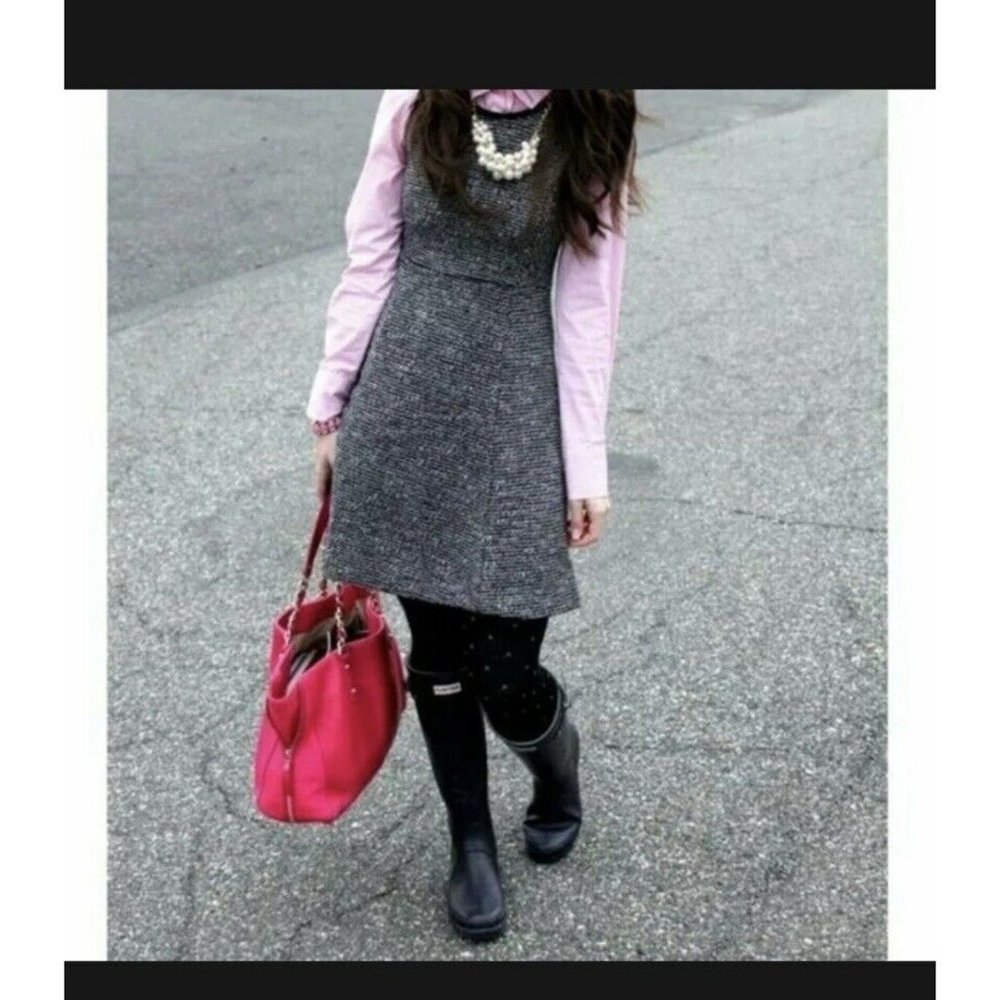 J. Crew Tweed Fit & Flair Dress Jumper Black White Size 10